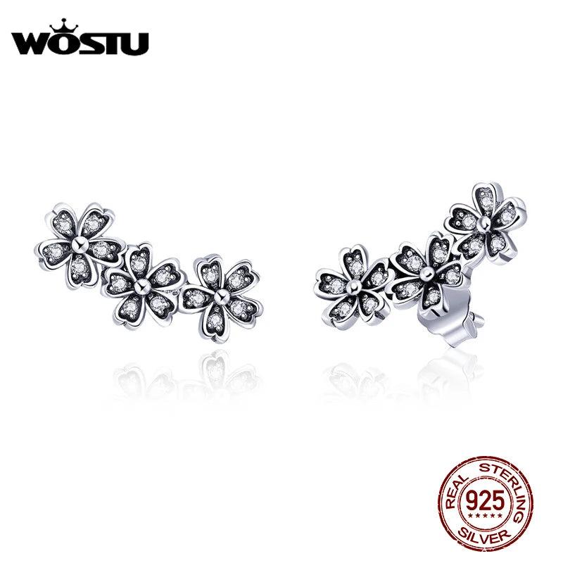 925 Sterling Silver Daisy Stud Earrings Clear CZ Flower Woman Earring
