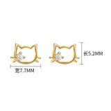 925 Silver Cat Stud Earrings Zircon Screw Lady Jewelry Gift
