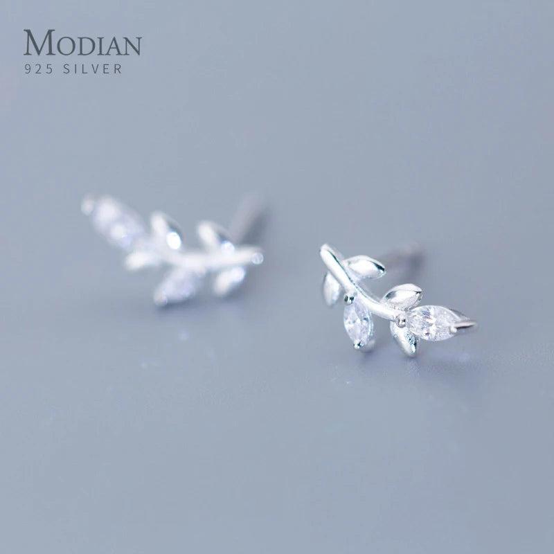 Small Leaves Tree Stud Earrings 925 Sterling Silver Spring Ear Studs Jewelry