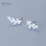 Small Leaves Tree Stud Earrings 925 Sterling Silver Spring Ear Studs Jewelry