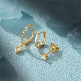 925 Silver Eye Moon Zircon Stud Earrings Set for Women Wedding Party Gift