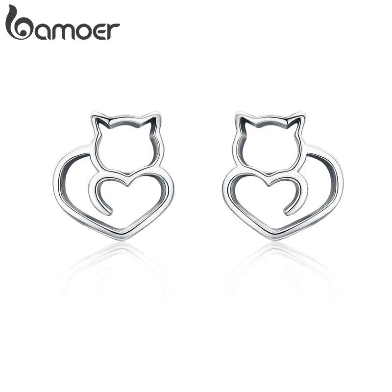 925 Silver Cat Small Stud Earrings Women Sterling Silver Jewelry SCE271