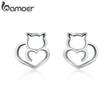 925 Silver Cat Small Stud Earrings Women Sterling Silver Jewelry SCE271
