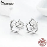 925 Silver Cat Small Stud Earrings Women Sterling Silver Jewelry SCE271
