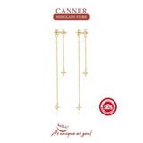 925 Silver Four Leaf Flower Stud Earrings Zircon Tassel Chains for Women