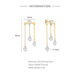S925 Zircon Tassel Chain Stud Earrings Wedding Jewelry Gift