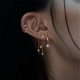 S925 Zircon Tassel Chain Stud Earrings Wedding Jewelry Gift