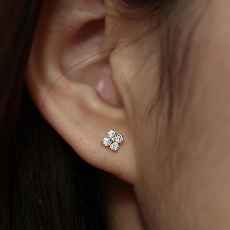 18K Gold-Plated Flower Stud Zircon Earrings for Women Wedding Party