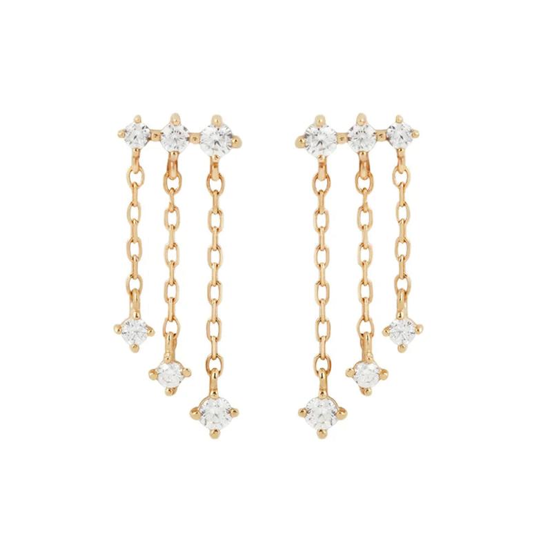 925 Silver Tassel Chain CZ Earrings for Women