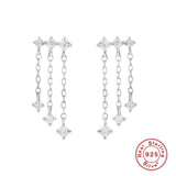 925 Silver Tassel Chain CZ Earrings for Women