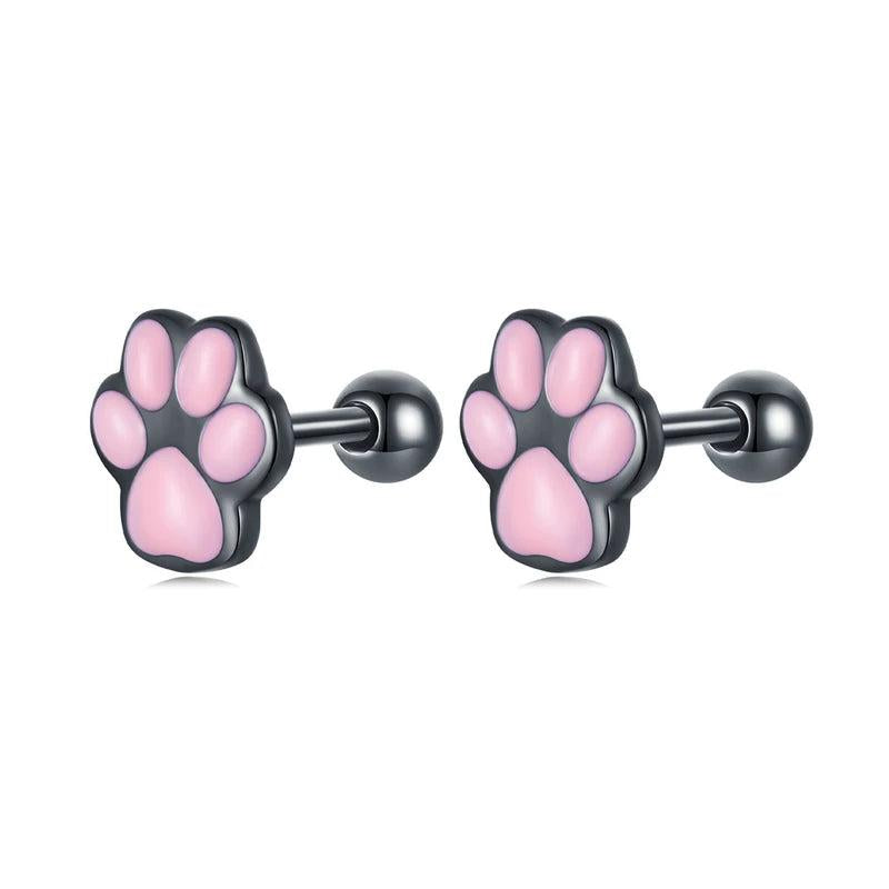 Sterling Silver Cat's Claw Earrings Pink Cat's Ear Studs for Women