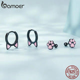 Sterling Silver Cat's Claw Earrings Pink Cat's Ear Studs for Women