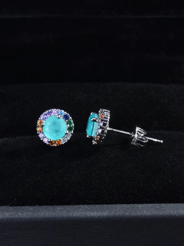 925 Silver Paraiba Tourmaline Gemstone Stud Earrings - Anniversary Jewelry Gift