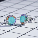 925 Silver Paraiba Tourmaline Gemstone Stud Earrings - Anniversary Jewelry Gift