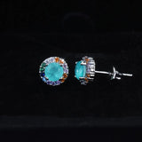 925 Silver Paraiba Tourmaline Gemstone Stud Earrings - Anniversary Jewelry Gift