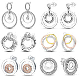 925 Silver Double Circle Zircon Ear Studs Fine Jewelry