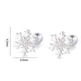 925 Silver Snowflake Zircon Stud Earrings Women Screw Hip Hop Birthday Jewelry