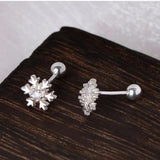 925 Silver Snowflake Zircon Stud Earrings Women Screw Hip Hop Birthday Jewelry