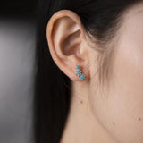 925 Silver Three Flower Stud Earrings Crystal Wedding Jewelry