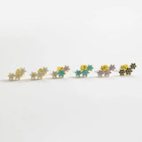 925 Silver Three Flower Stud Earrings Crystal Wedding Jewelry