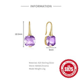 925 Silver Square Zircon Gemstone Drop Earrings for Women