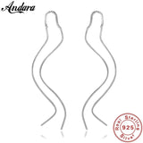 925 Sterling Silver Wave Line Long Earrings for Women