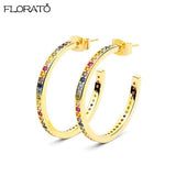 Colorful Crystal Stud Earrings 925 Sterling Silver Women's Jewelry