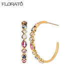 Colorful Crystal Stud Earrings 925 Sterling Silver Women's Jewelry