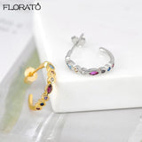Colorful Crystal Stud Earrings 925 Sterling Silver Women's Jewelry