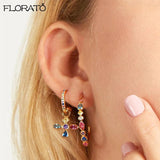 Colorful Crystal Stud Earrings 925 Sterling Silver Women's Jewelry