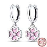 925 Silver Flower Charm Earrings with Zircon Love Bear