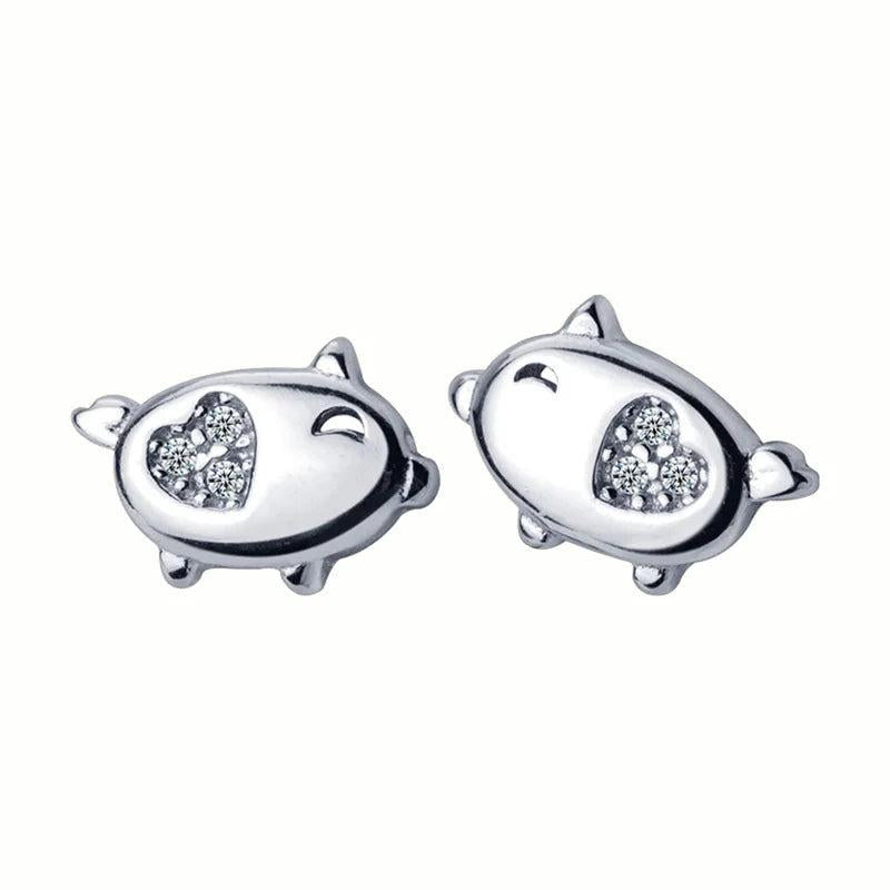 Trustdavis 925 Silver Pig CZ Stud Earrings