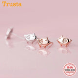 Trustdavis 925 Silver Pig CZ Stud Earrings