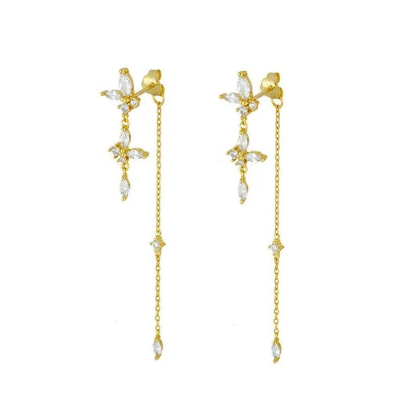 925 Silver Colored Crystal Tassel Earrings for Women