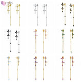 925 Silver Colored Crystal Tassel Earrings for Women