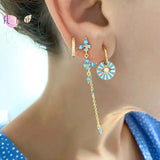 925 Silver Colored Crystal Tassel Earrings for Women