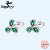 TrustDavis 925 Silver Flower Green CZ Stud Earrings Wedding Jewelry
