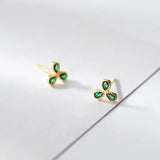 TrustDavis 925 Silver Flower Green CZ Stud Earrings Wedding Jewelry