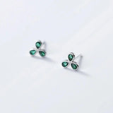 TrustDavis 925 Silver Flower Green CZ Stud Earrings Wedding Jewelry