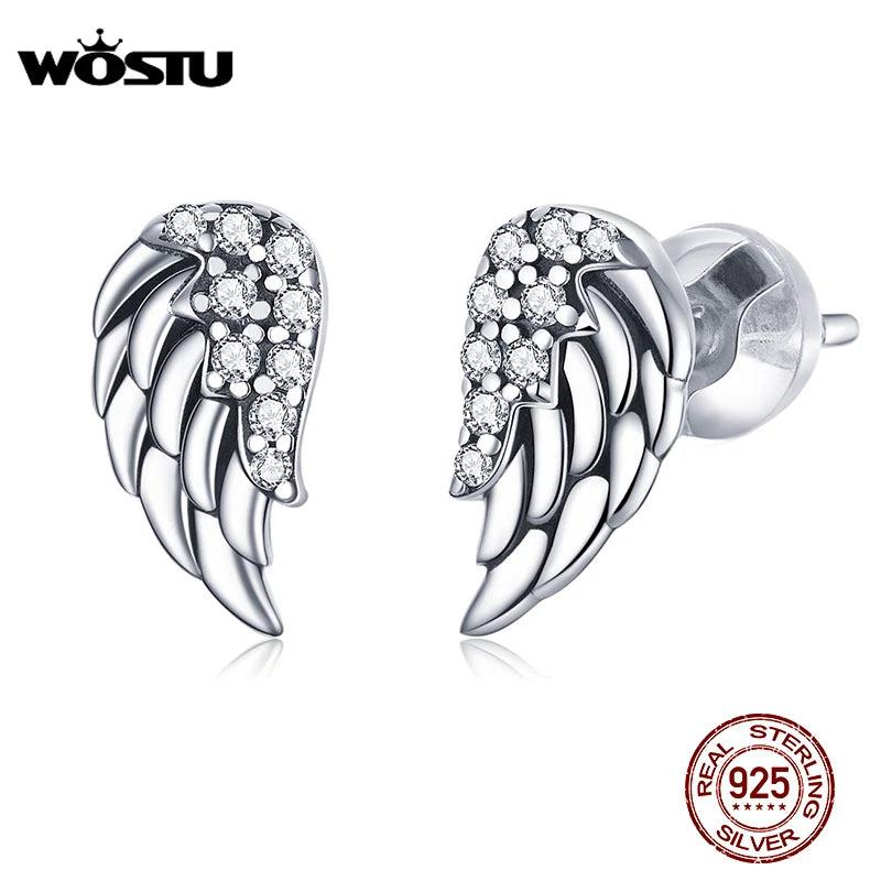 Feathers Earrings 925 Sterling Silver Retro Angel Wings Stud Earrings