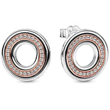 925 Silver Moon & Star Two-Tone Hoop Earrings with Pave Circle, Women's Gift