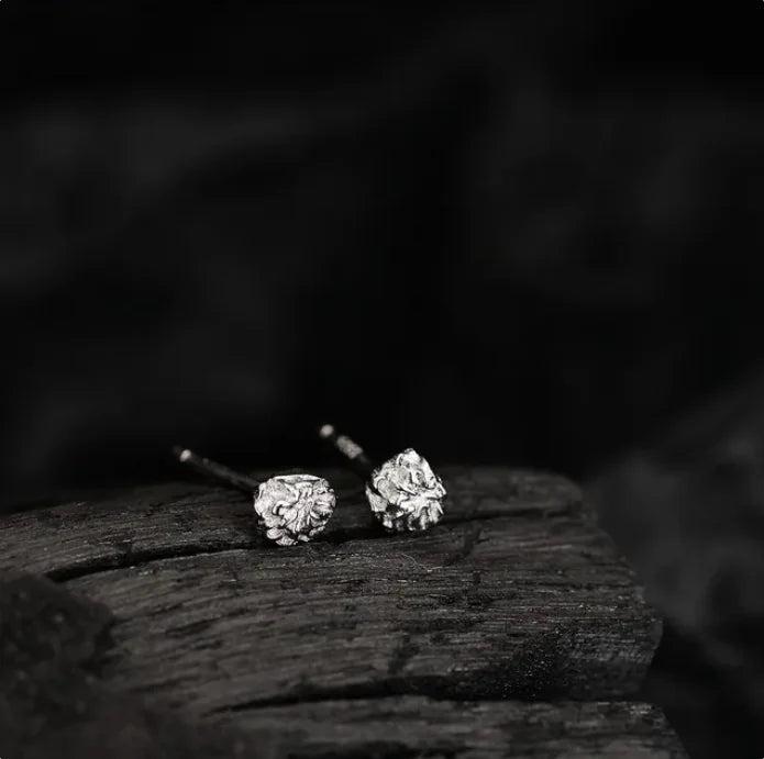 F.I.N.S Mini S925 Sterling Silver Stud Earrings Wrinkle Piercing Ear Jewelry