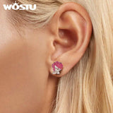 925 Sterling Silver Rose Flower Crystal Stud Earrings For Women