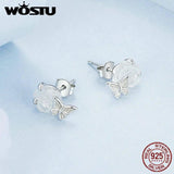 925 Sterling Silver Rose Flower Crystal Stud Earrings For Women