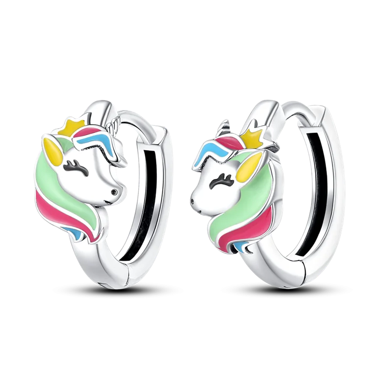 925 Silver Rainbow Pony Earrings CZ Fine Jewelry