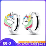 925 Silver Rainbow Pony Earrings CZ Fine Jewelry