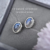 Labradorite Silver Oval Gemstone Earrings Moonstone Amethyst Studs