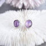 Labradorite Silver Oval Gemstone Earrings Moonstone Amethyst Studs