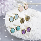 Labradorite Silver Oval Gemstone Earrings Moonstone Amethyst Studs