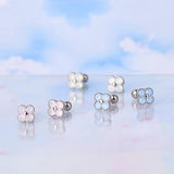 925 Silver Four Leaf Flower Stud Earrings Colorful Zircon Piercing Jewelry